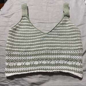 Hollister Sage Green Striped Knit Crochet Tank Top Size M